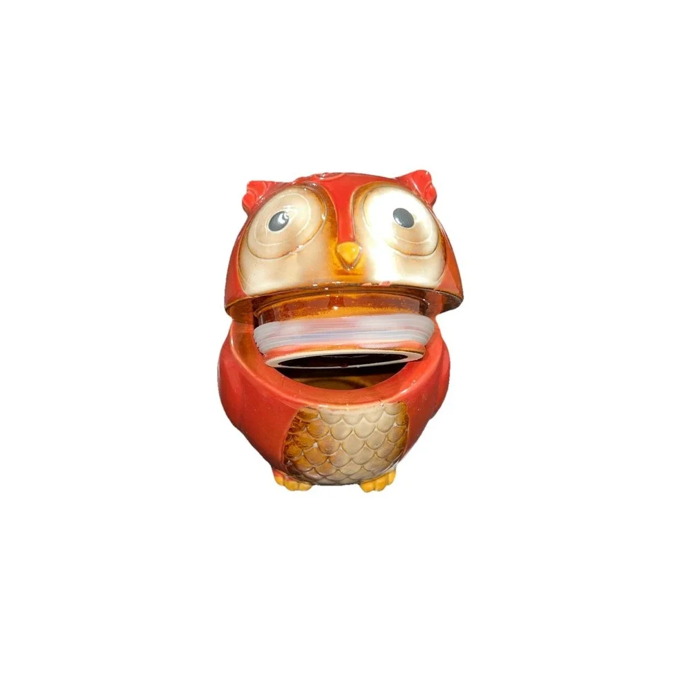 5 Gibson Ceramic Owl Cookie Jar Red Brown Yellow Animal Kitchen Canister 8in